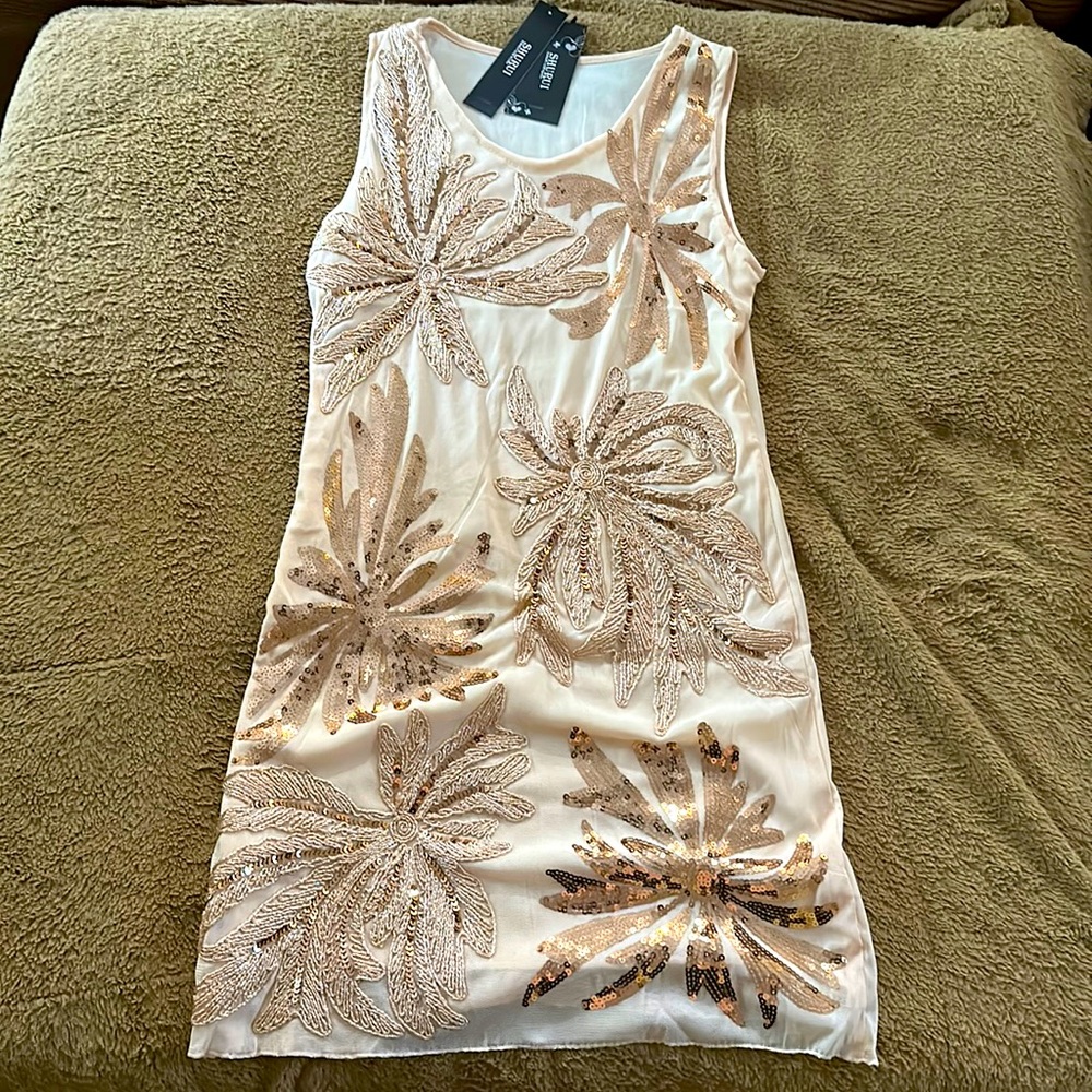 Cream colored flower sequin dress